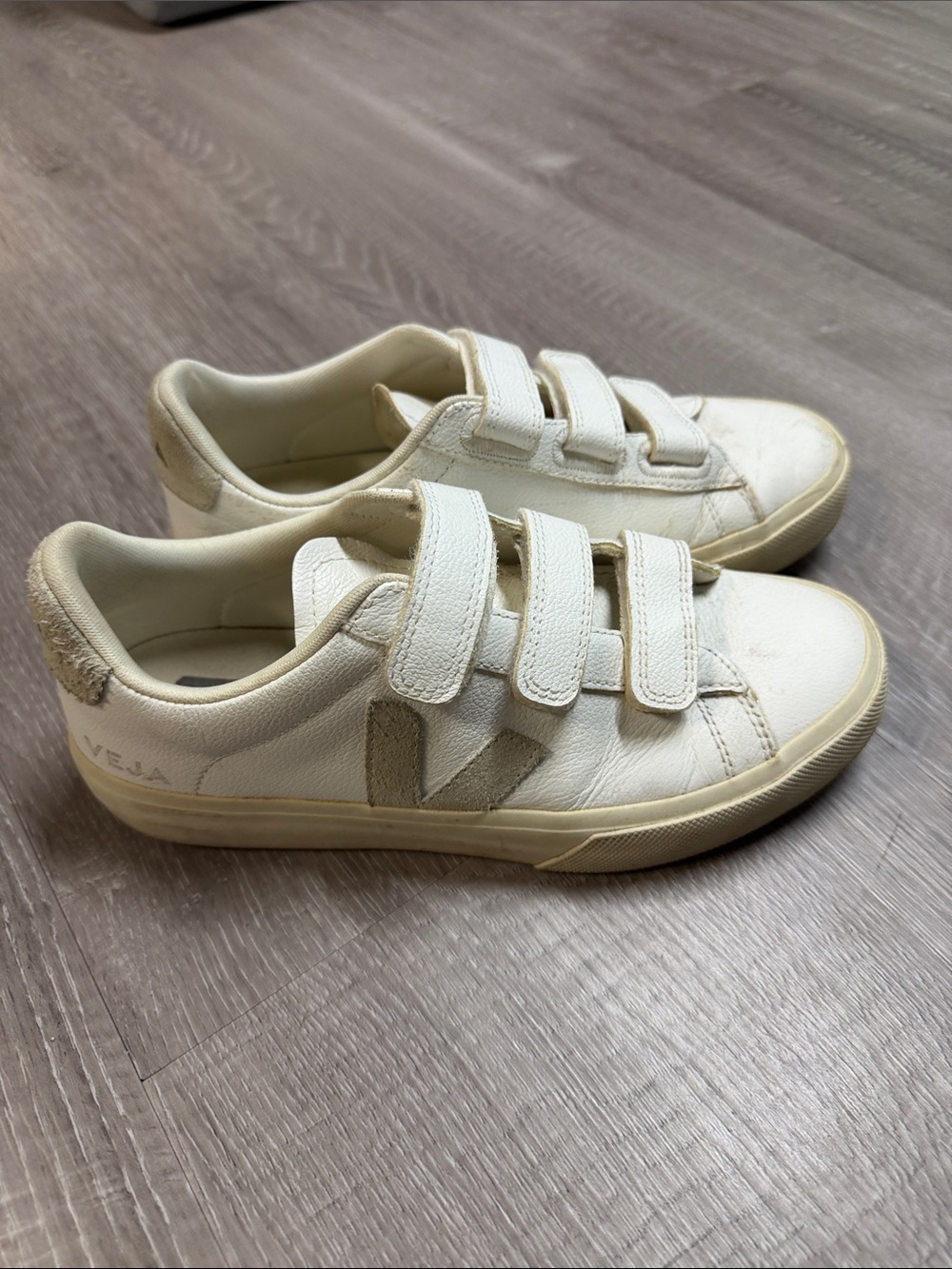 Veja women Off-White Velcro Sneakers with Beige Accents
